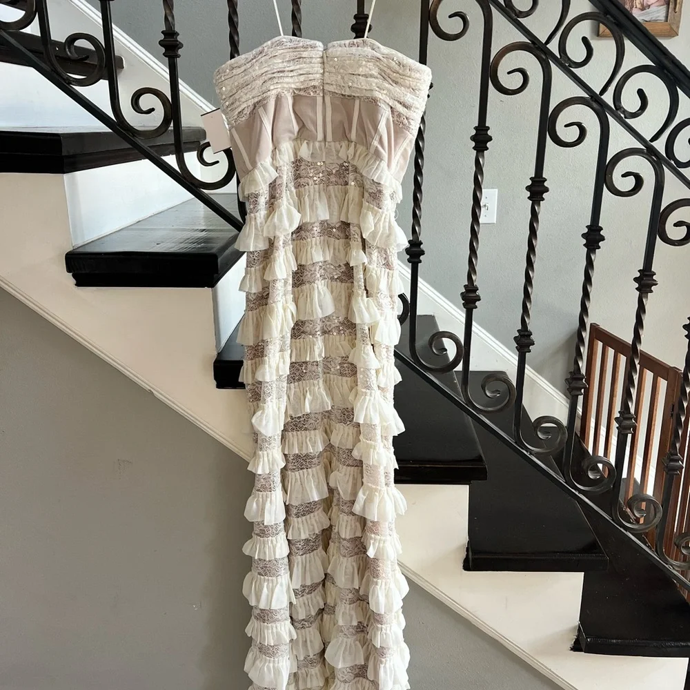 Dress the Population Strapless Ivory Ruffle Tiered Maxi Dress - Picture 4 of 10